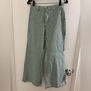 By Together Women's Green and White Striped Flare Pants